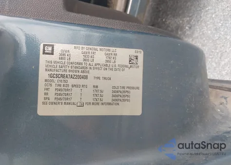 2010 Chevrolet Silverado 1500 Ls z USA, uszkodzony, nr VIN 1GCSCREA7AZ200408